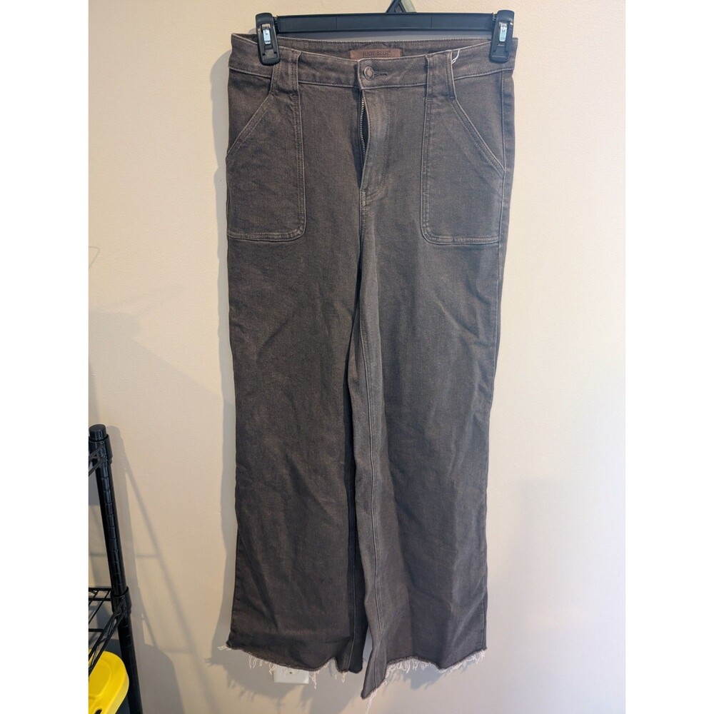 Judy Blue 7 / 28 Retro Wide Leg Jeans Women Brown Espresso Raw Hem Denim Pants